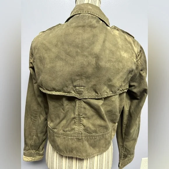 LONDON Jean Olive dyed distressed cropped double breasted utility Jacket size L - Picture 5 of 15